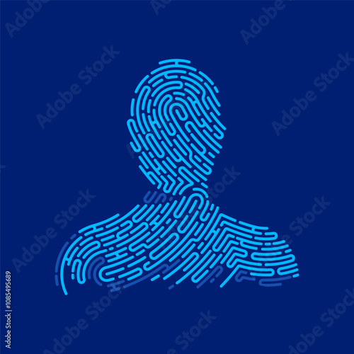 concept of biometrics or digital forensics, graphic of man head shape combined with fingerprint pattern