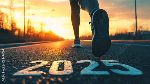 Wallpaper Mural Runner Welcoming 2025 at Sunrise on an Open Road, Symbolizing New Beginnings and Determination Torontodigital.ca