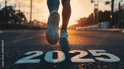 Wallpaper Mural Runner Welcoming 2025 at Sunrise on an Open Road, Symbolizing New Beginnings and Determination Torontodigital.ca