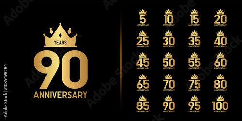 Premium anniversary logotype set. Golden anniversary celebration emblem design.