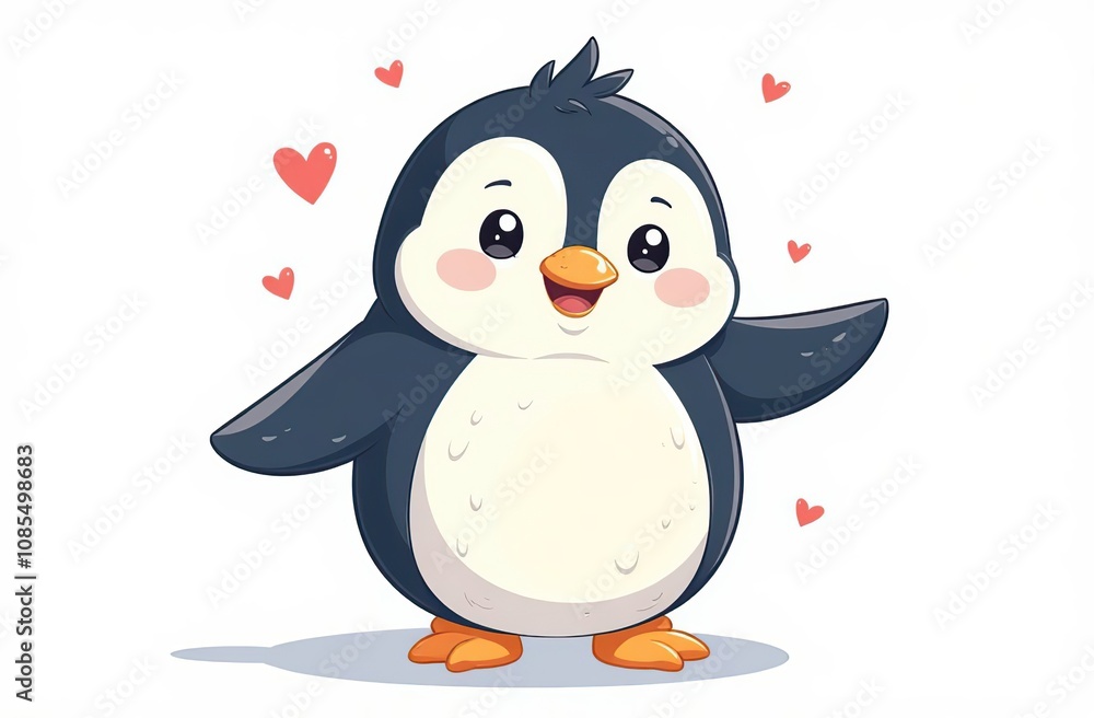 Fototapeta premium Cute cartoon penguin celebrating World Animal Day in a bright and cheerful setting on white background