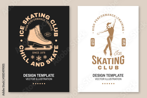 Set of Ice Skate club flyer, poster, banner. Concept for shirt or logo, print, stamp or tee with skate, skates blades and helmet . Winter sport. Vector illustration.