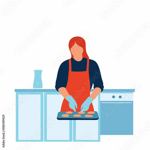 Baker preparing cookies on a tray in a kitchen with focus 