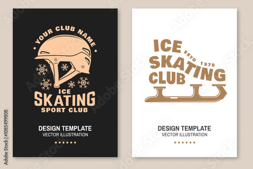 Set of Ice Skate club flyer, poster, banner. Concept for shirt or logo, print, stamp or tee with skate, skates blades and helmet . Winter sport. Vector illustration.