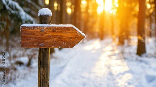 Serene Winter Scene in the Highlands with Soft Snow-Laden Branches Illuminated by a Glistening Sunrise in a Peaceful Forest Pathway photo