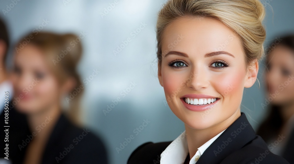 Attentive Female Manager Smiling in Meeting with Corporate Team Attentive Female Manager Smiling in Meeting with Corporate Team