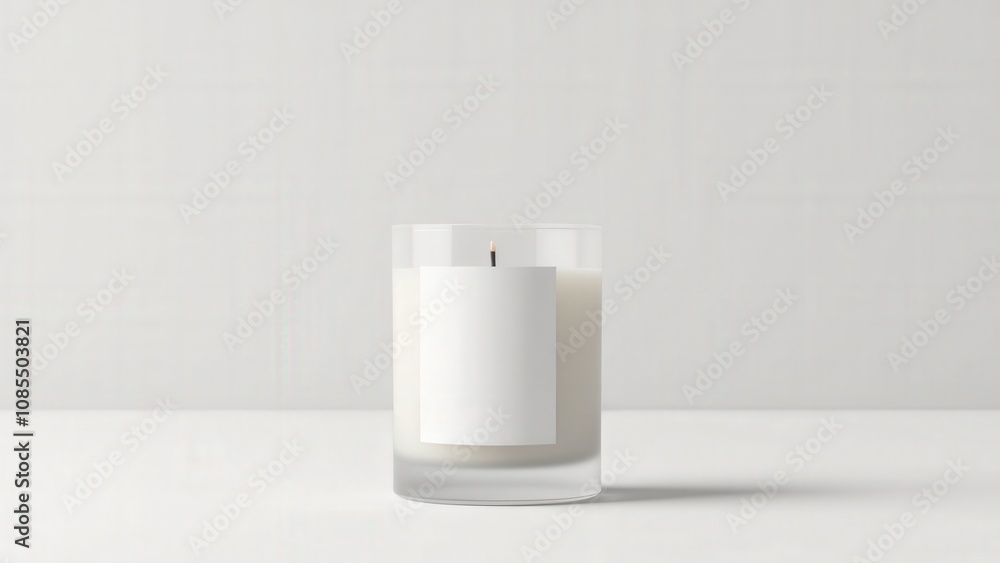 Minimalist candle logo mockup featuring a frosted glass jar with a blank label, ideal for professional branding displays. Minimalist candle logo mockup featuring a frosted glass jar with a blank label, ideal for professional branding displays.