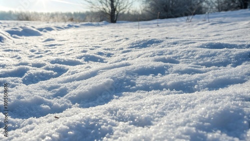 A serene snow-covered field surrounded by trees, creating a peaceful winter landscape.