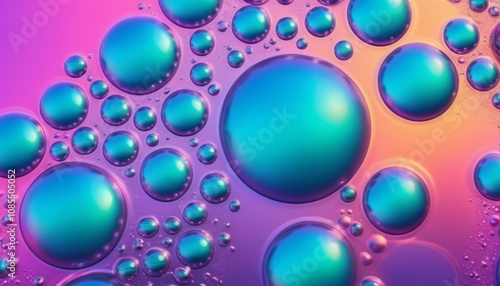 Colorful iridescent bubble texture background with vibrant blue and purple spheres