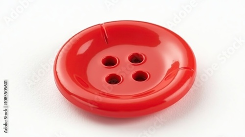 Detailed Realistic Red Sewing Button Isolated on White Background