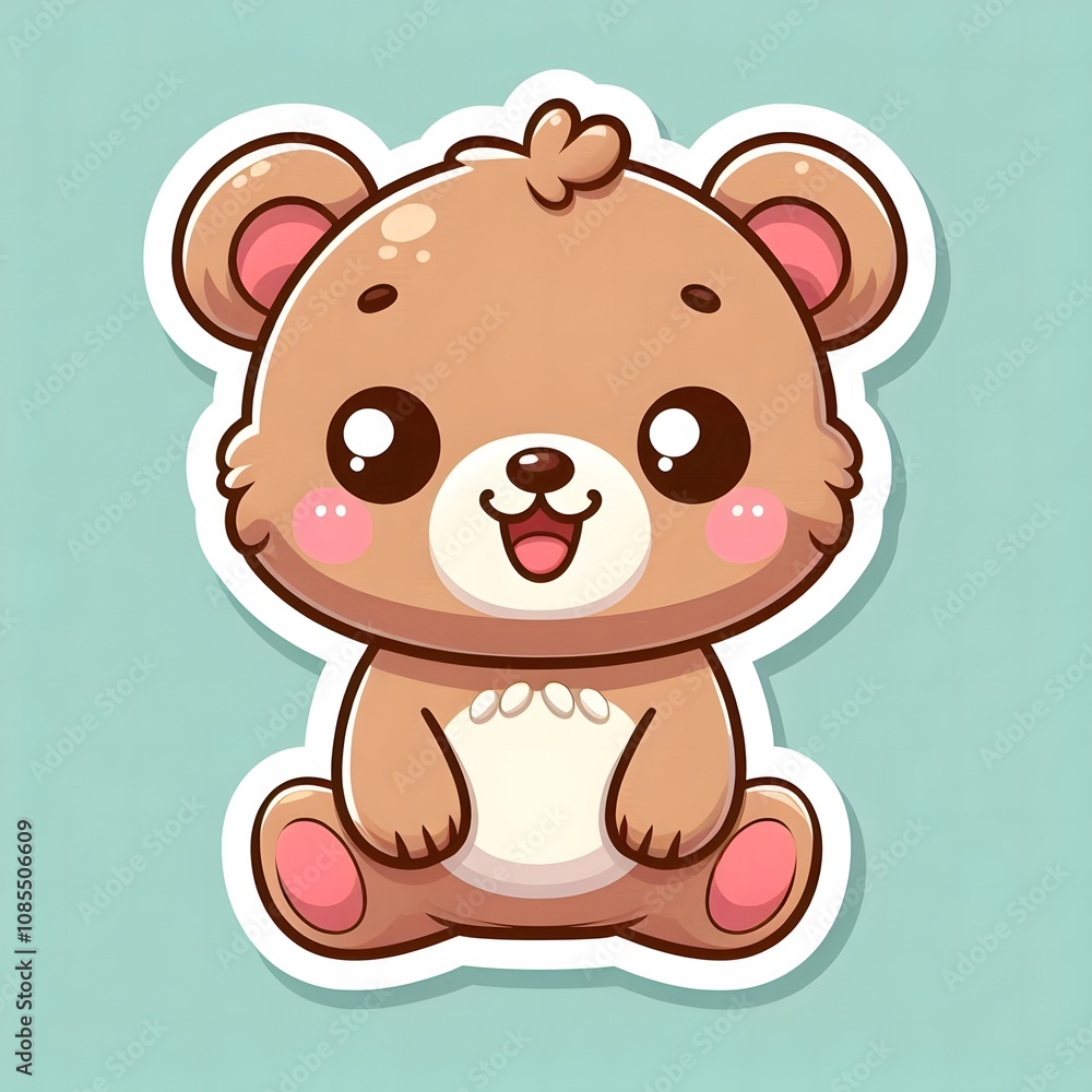 Fototapeta premium AI Generate of Sticker Bear Cub in cartoon style with a happy expression
