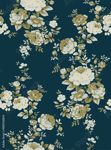 Big flowers pattern, upscale floral pattern. graphical textures floral, trendy colors pattern , flowers background with leaves. vector illustration.