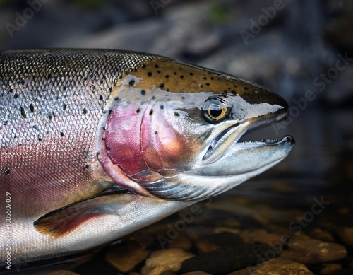 close up steelhead salmon studio portrait with artistic flair
