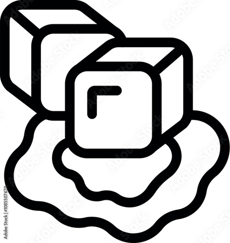 Two melting ice cubes forming a small puddle of water, symbolizing summer refreshment and coolness