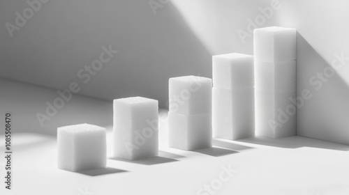 Stacked white sugar cubes form a graph, highlighting sugar consumption risks and promoting awareness of sugar free lifestyles photo