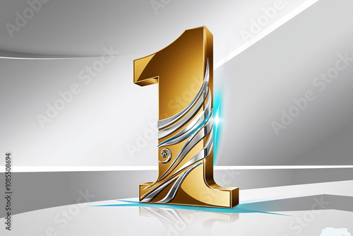 Golden number 1 on white background