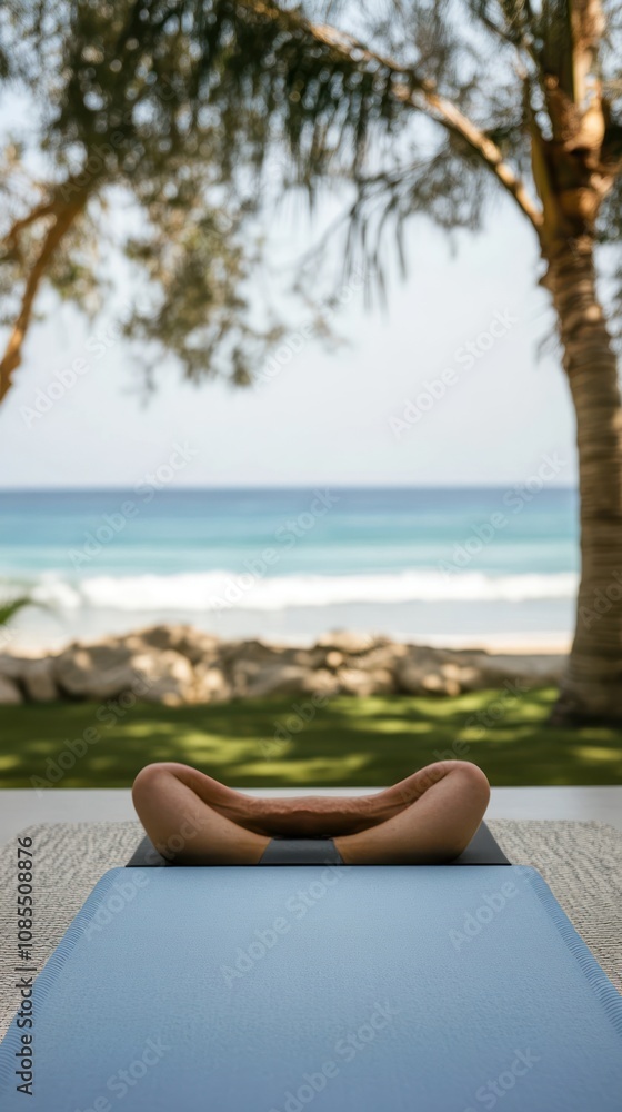 A serene yoga setting by the beach, promoting relaxation and mindfulness.