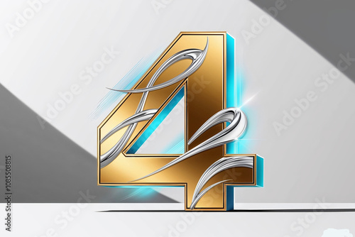 Golden number 4 on white background