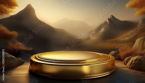 gold podium on a montaneous scene photo