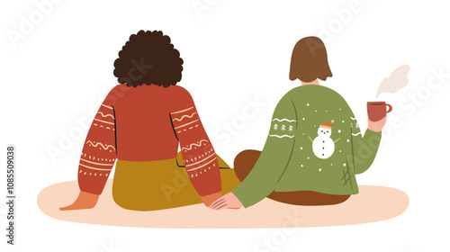 Gay female couple on a date isolated illustration concept.
