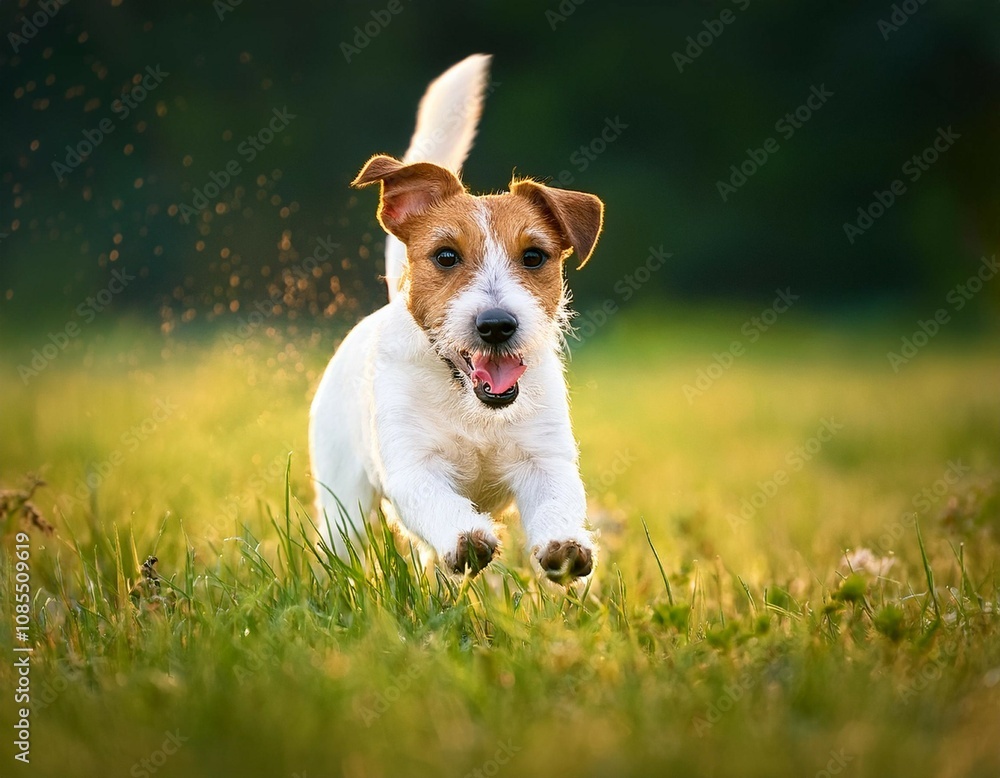 jack russell terrier dog running in the grass and having fun jack russell terrier dog running in the grass and having fun