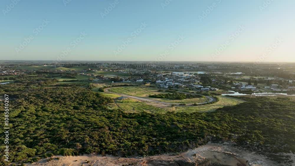 sunrise view of the warrnambool, beach and the city sunrise view of the warrnambool, beach and the city
