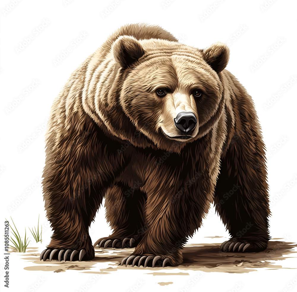 Obraz premium Isolated brown bear in the wild on white 