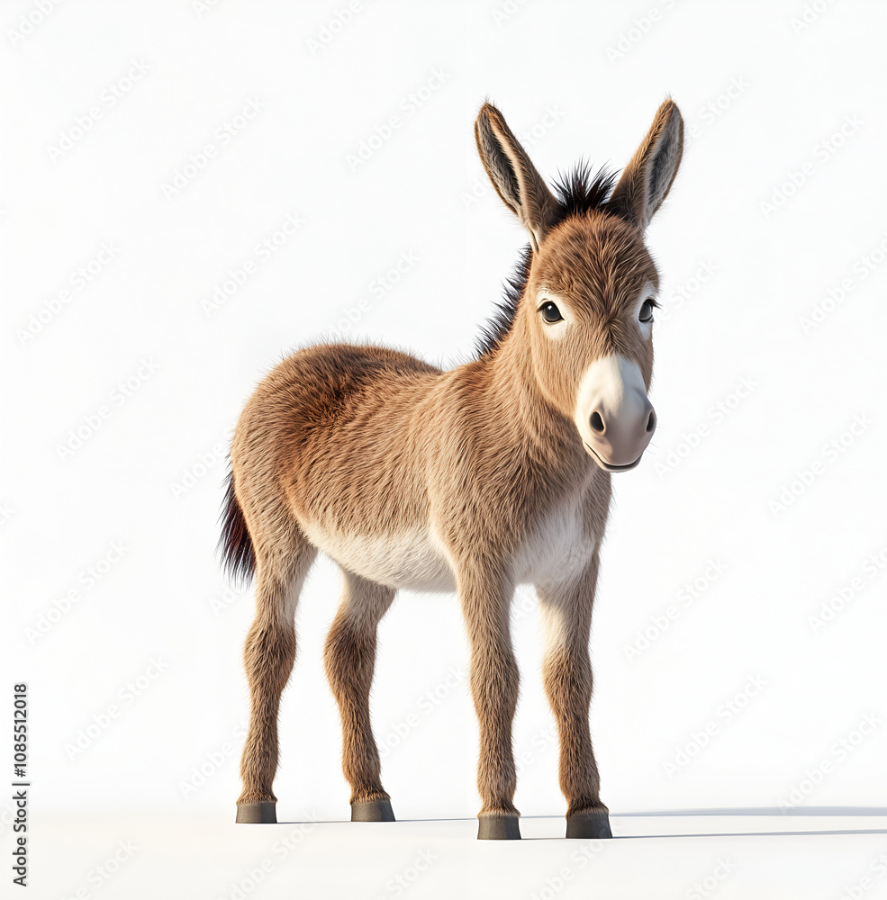 Fototapeta premium cute donkey standing on a white background