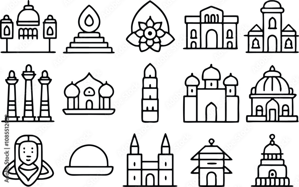 set of icons of church set of icons of church