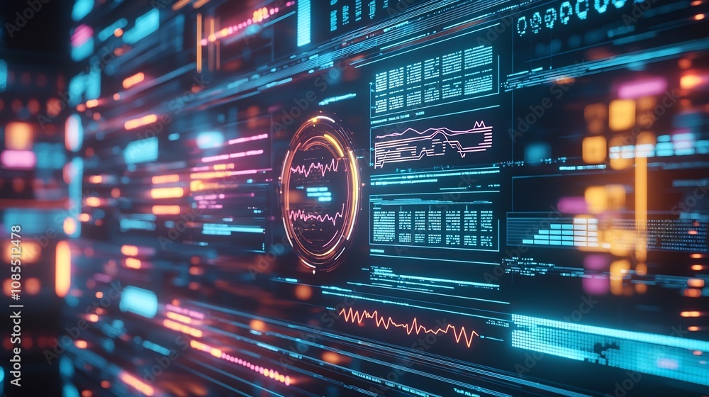 Obraz premium Futuristic Digital Analytics Interface Visualizing Social Media Sentiment Data Streams