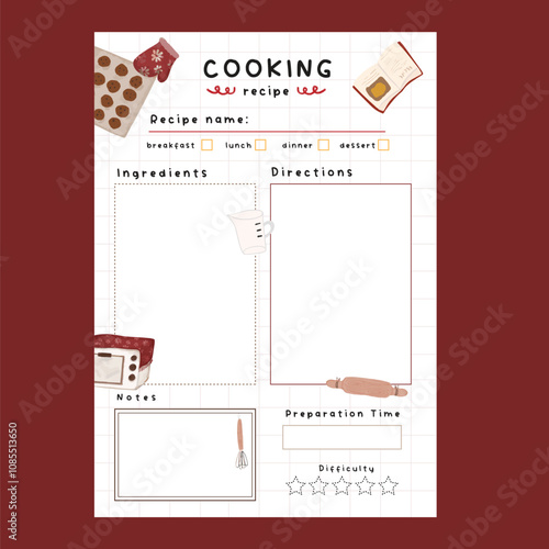Cooking meal recipe planner maroon christmas baking template