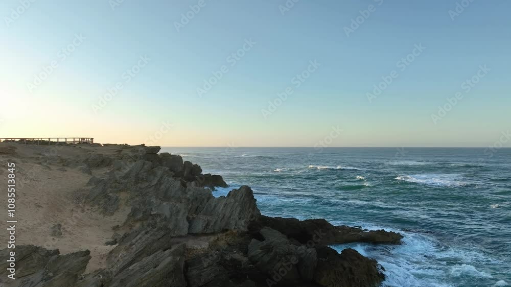Waves and Ocean view from the viewpoint at Warrnambool. Early morning sunrise view from the cliff Waves and Ocean view from the viewpoint at Warrnambool. Early morning sunrise view from the cliff