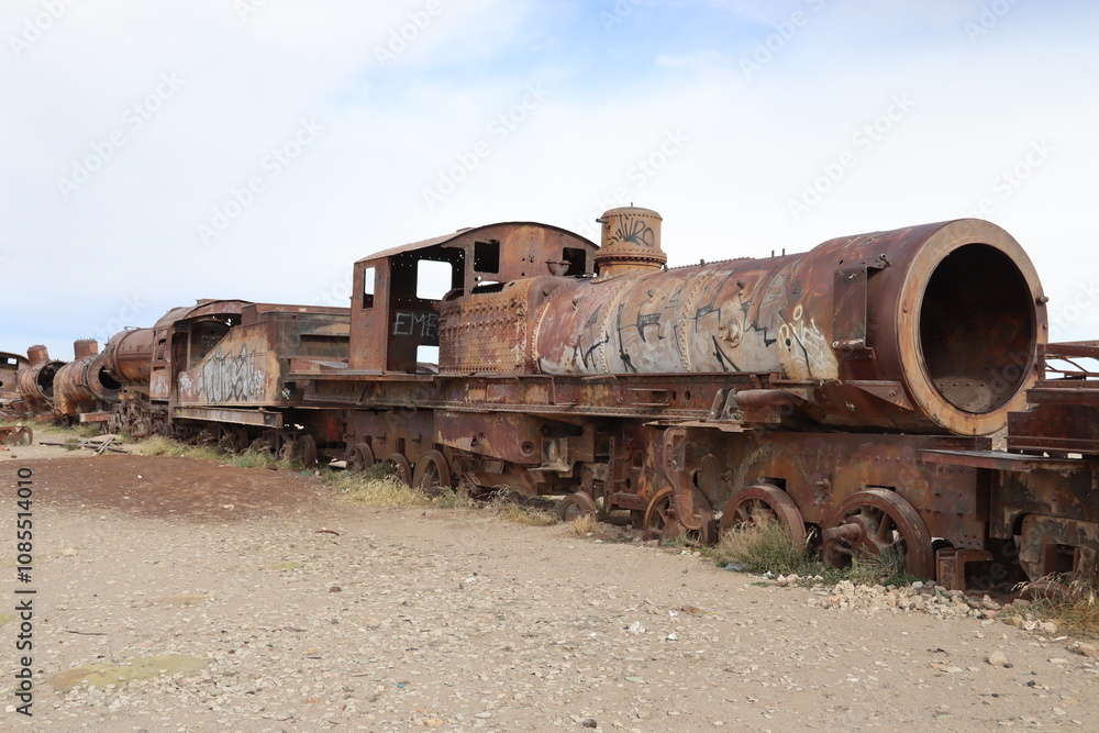 Uyuni, Bolivia. 15-05-2024. View of the famous Cementerio de Trenes (Train Cementery) Uyuni, Bolivia. 15-05-2024. View of the famous Cementerio de Trenes (Train Cementery)