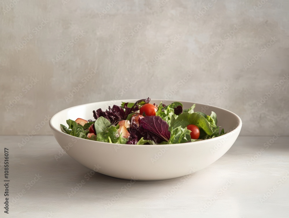 Fresh Salad Bowl with Dark Green Leaves and Cherry Tomatoes Home Kitchen Food Minimalist Style Healthy Eating Concept Fresh Salad Bowl with Dark Green Leaves and Cherry Tomatoes Home Kitchen Food Minimalist Style Healthy Eating Concept