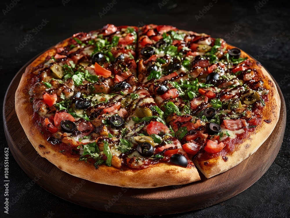Gourmet Pizza Creation Kitchen Food Dark Crust Close-up Culinary Artistry for Food Lovers Gourmet Pizza Creation Kitchen Food Dark Crust Close-up Culinary Artistry for Food Lovers