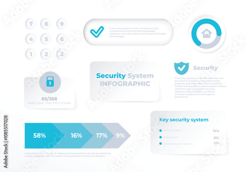 A modern infographic presenting information about a security system. Vector illustration