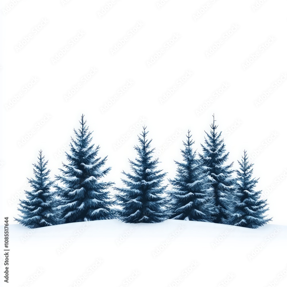 Obraz premium Winter landscape featuring snow-covered evergreen trees in a serene natural environment captured in a calm and peaceful view