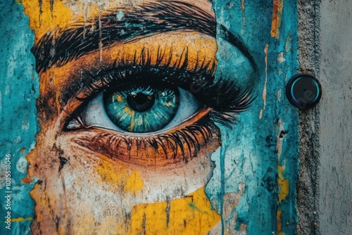 Vibrant mural featuring a detailed eye illustration.