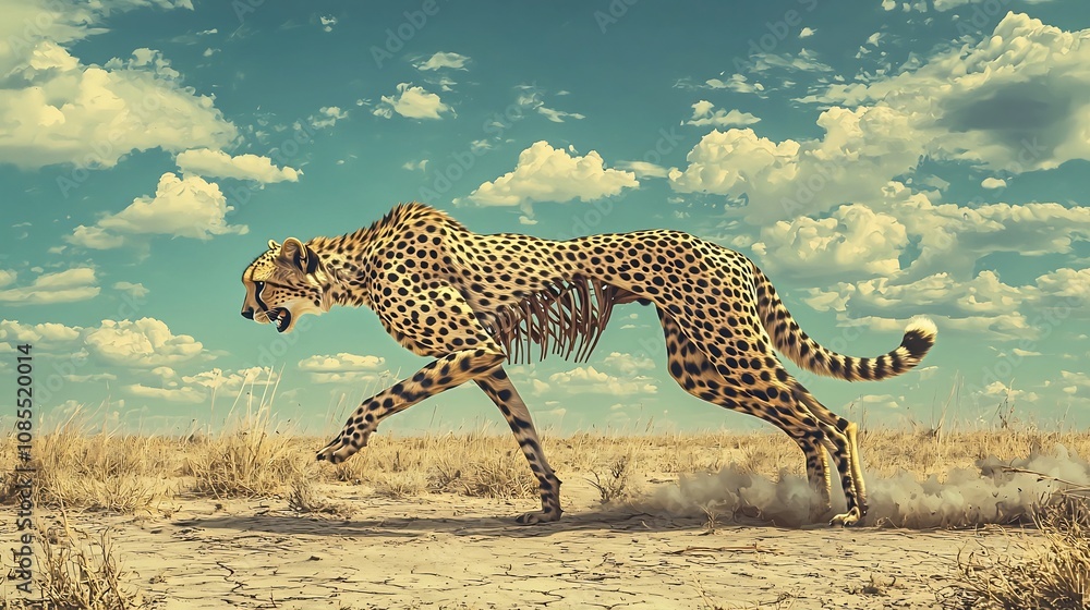Weakened Cheetah Struggling to Hunt on Dry Savanna Landscape Weakened Cheetah Struggling to Hunt on Dry Savanna Landscape