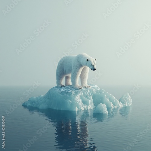 Desperate Polar Bear on Melting Iceberg in Vanishing Arctic Landscape