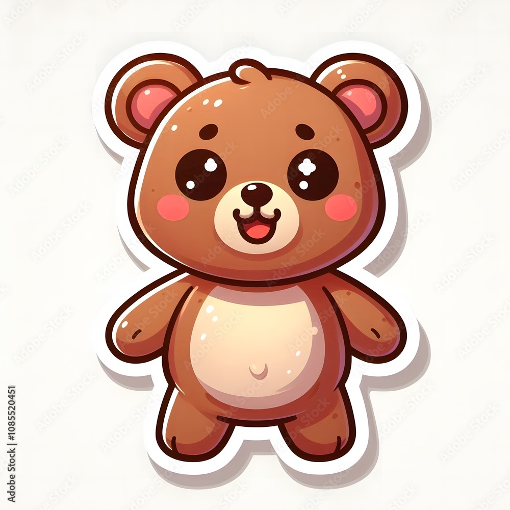 Fototapeta premium AI Generate of Sticker Bear Cub in cartoon style with a happy expression, isolated in white background