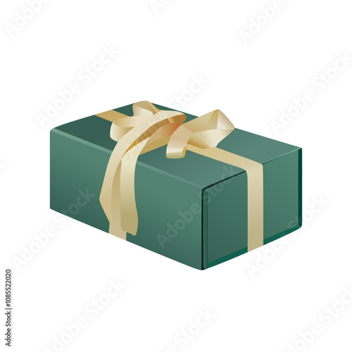 Elegant Green Gift Box with Gold Ribbon in High Quality Realistic Vector Illustration. Editable graphic resources for many purposes.