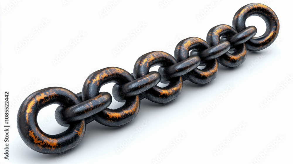 Obraz premium A strong metal chain features large circular links arranged in a line, highlighting its sturdy construction and rugged appearance