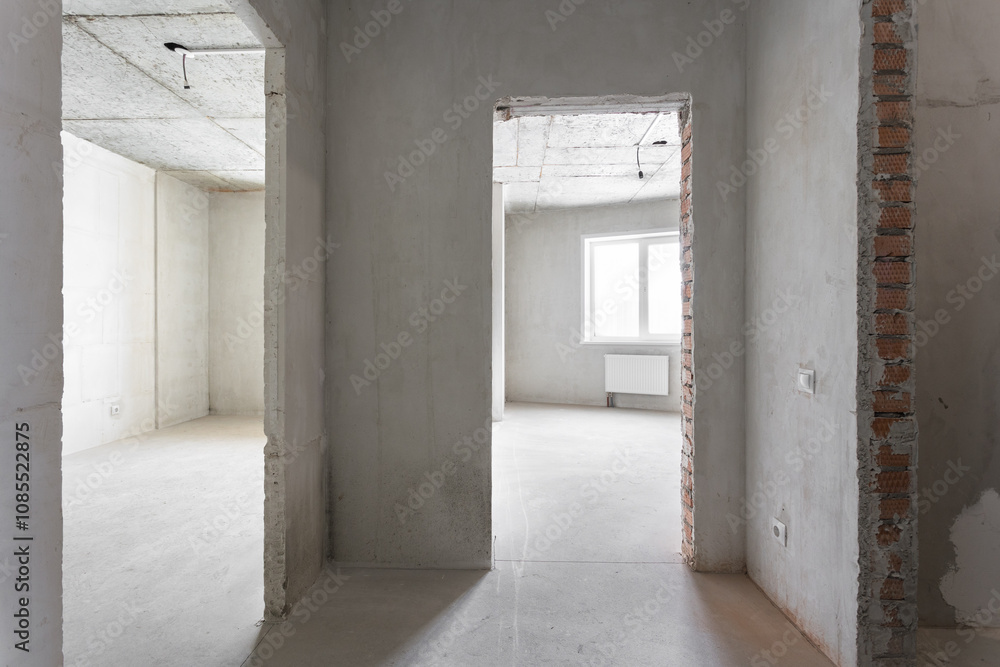 interior of the apartment without decoration in gray colors. rough finish interior of the apartment without decoration in gray colors. rough finish