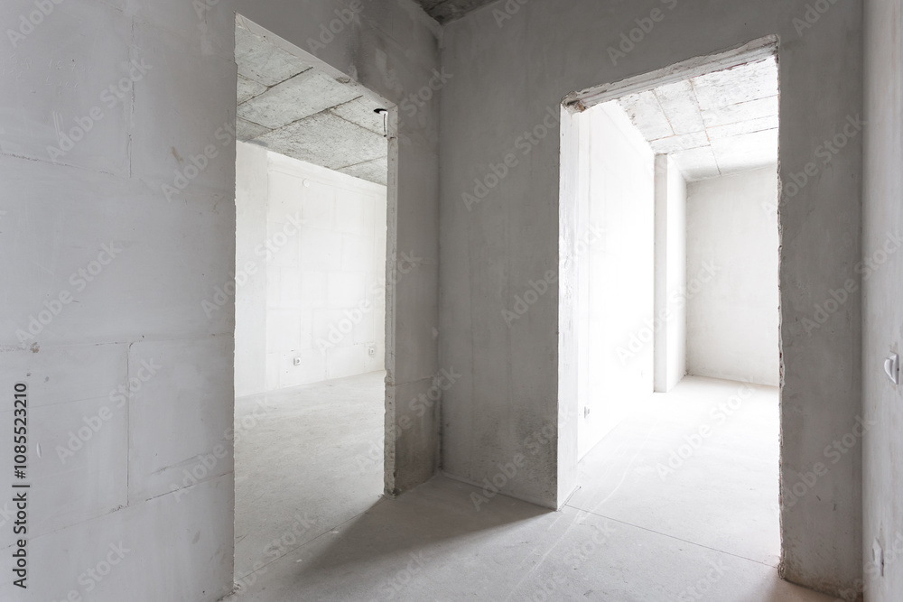 interior of the apartment without decoration in gray colors. rough finish interior of the apartment without decoration in gray colors. rough finish