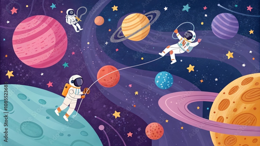 Naklejka premium group of cartoon astronauts