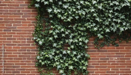 classic red brick wall with ivy climbing up photo