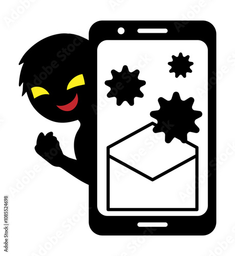 メールからウイルス感染したスマホイメージの素材