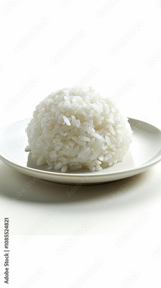 A perfectly shaped mound of white rice on a simple plate, ready to be enjoyed. A perfectly shaped mound of white rice on a simple plate, ready to be enjoyed.