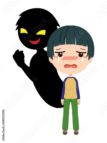 子供と黒色のシルエットの不審者イメージの素材